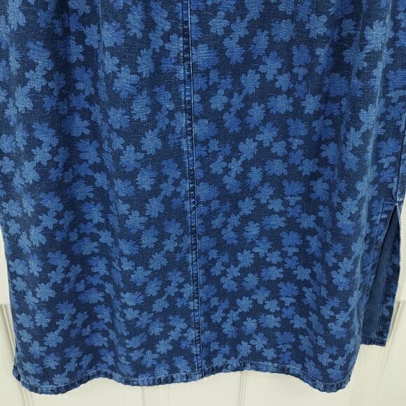 VTG Denim Floral Print Midi Skirt W/Drawstring Waist 8 Blue - Picture 14 of 15
